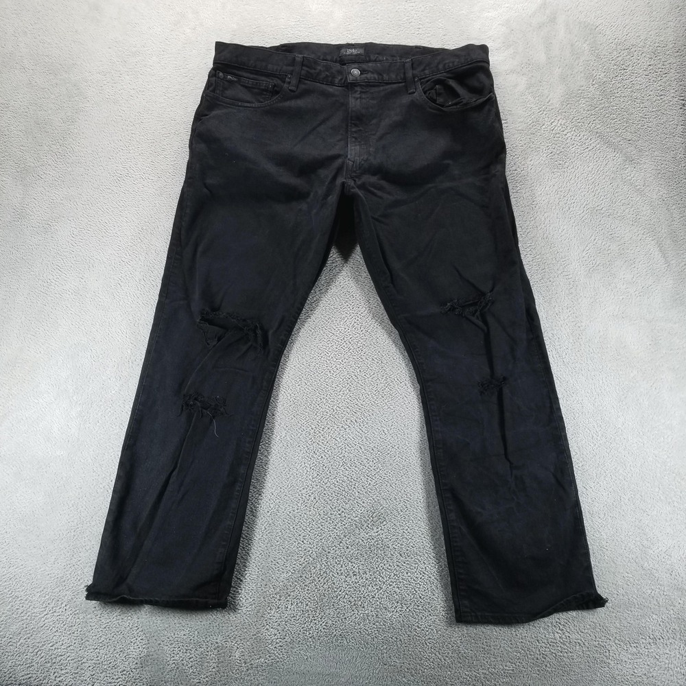 Polo Ralph Lauren Jeans Mens 40x32‎ Black Classic Straight Distressed